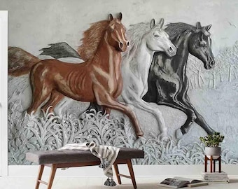 Triple Horse Mural Wallpaper - Removable Peel and Stick