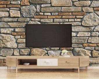 Papel pintado con efecto piedra – Decoración de pared vintage autoadhesiva
