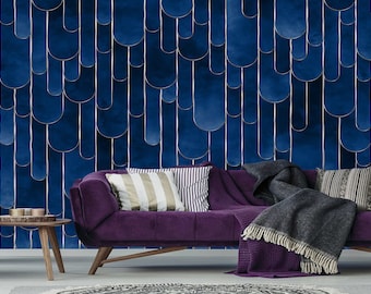 Blue Abstract Wallpaper - Removable Wallpaper - Peel and Stick - Geometric  Wallpaper - Wall Decor