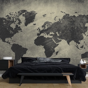 Weltkarte Wallpaper - Abnehmbare Tapete - Schälen und Stick - Weltkarte Wandbild - Wanddekor - Map Wallpaper