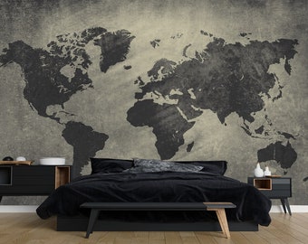 World Map Wallpaper - Removable Wallpaper - Peel and Stick - World Map Mural - Wall Decor - Map Wallpaper