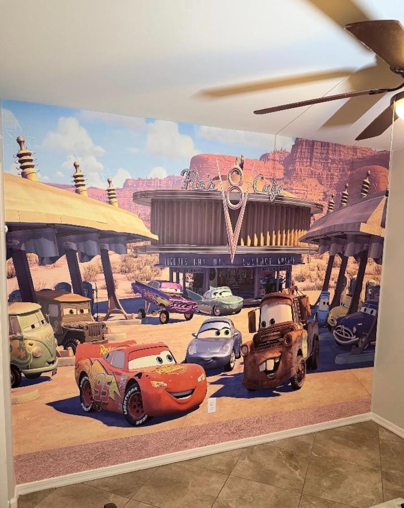 Lightning McQueen Tapete - Autos Wandbild - Wieder abziehbare Tapete - Schälen und Aufkleben - Kinderzimmer Tapete Bild 10
