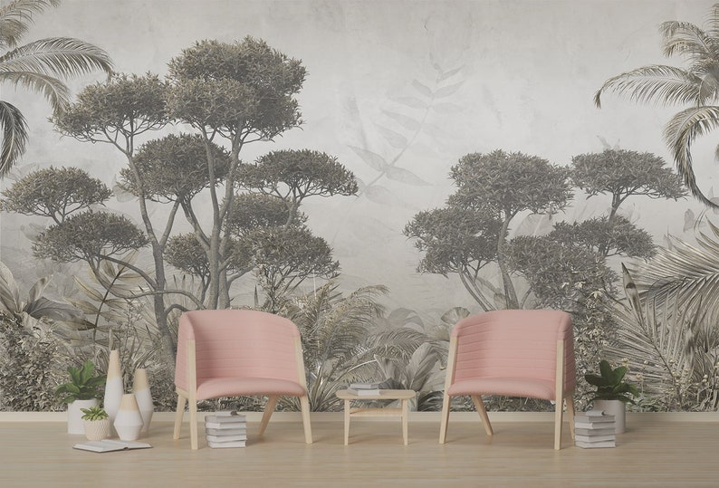 Tropical Forest Wallpaper Tree Murals Removable Wallpaper Peel and