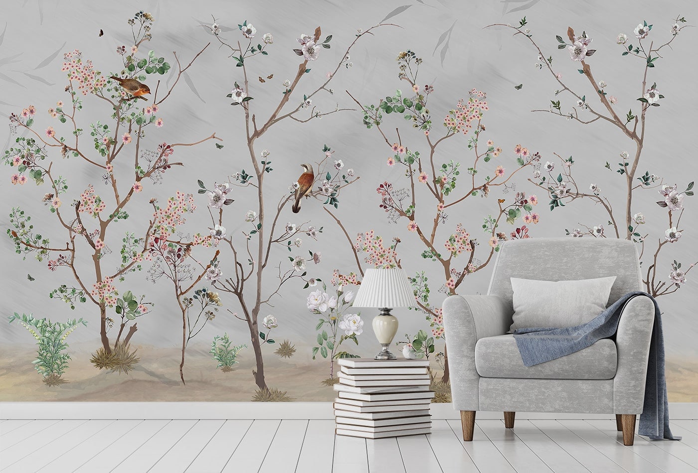 birds-on-the-tree-branches-wallpaper-birds-floral-mural-removable