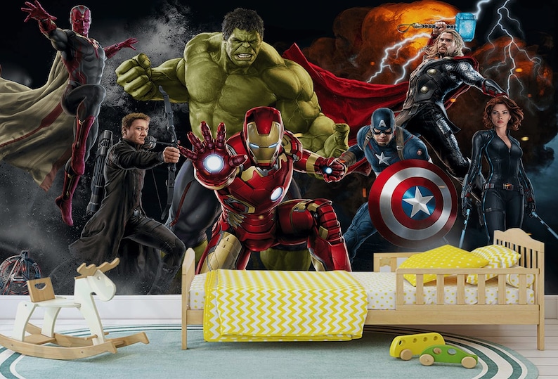 Super Heroes Wallpaper Avengers Wallpaper Marvel Mural Removable ...