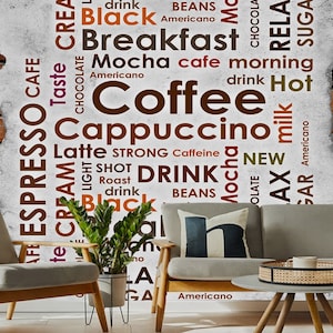 Coffee Wallpaper - Removable Wallpaper - Peel and Stick - Cafe Wallpaper - Wall Decor - Coffee Shop Wallpaper
