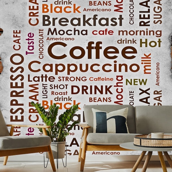 Coffee Wallpaper - Removable Wallpaper - Peel and Stick - Cafe Wallpaper - Wall Decor - Coffee Shop Wallpaper