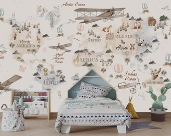 Weltkarte zum Abziehen und Aufkleben – Kinderzimmer Tiere