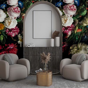 Bouquet Floral Wallpaper - Dark Floral Mural - Removable Wallpaper - Peel and Stick - Floral Wallpaper - Wall Decor