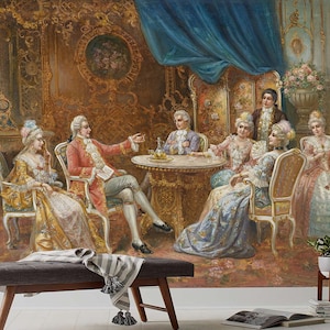 A Gallant Group of Diners by Stephan Sedlacek Wallpaper - Removable Wallpaper - Peel and Stick - Wall Decor - Fresco Art - Art Wallpaper