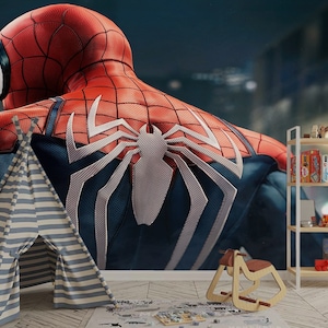 Carta da parati Spiderman nera per camera da letto del ragazzo Decorazione  da parete Spiderman supereroe Stacca e incolla Stanza del bambino  Decorazione murale con paesaggio urbano notturno per bambini 
