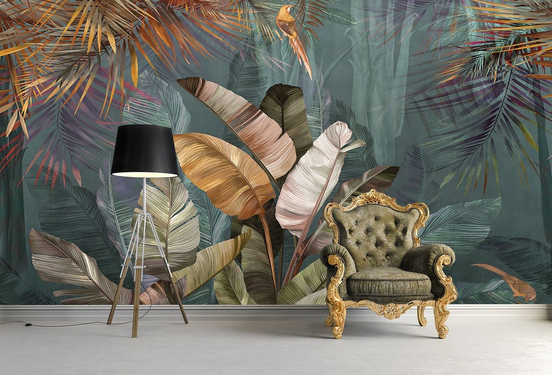 Tropical Wallpaper - Big Palm Leaf Mural - Removable Wallpaper - Peel ...