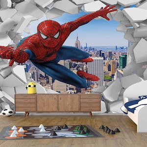 Spiderman Wallpaper - Superheroes Mural - Removable Wallpaper - Peel and Stick - Nursery Wallpaper - Kids Room