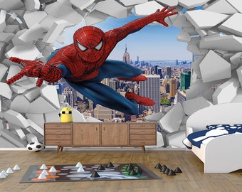 Spiderman Wallpaper - Superheroes Mural - Removable Wallpaper - Peel and Stick - Nursery Wallpaper - Kids Room