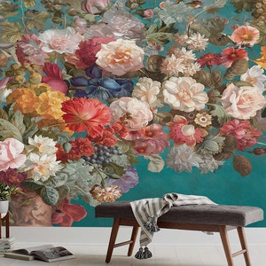 Bouquet of Flowers Wallpaper - Removable Wallpaper - Peel and Stick - Floral Wallpaper - Wall Decor