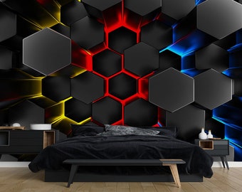 3D Metal Geometric Hexagon Wallpaper - Removable Wallpaper - Peel and Stick - Geometric Pattern Wallpaper - Wall Decor