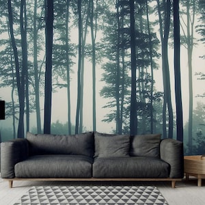 Foggy Forest Wallpaper -  Rainforest Mural - Removable Wallpaper - Peel and Stick - Nature Wallpaper - Wall Decor