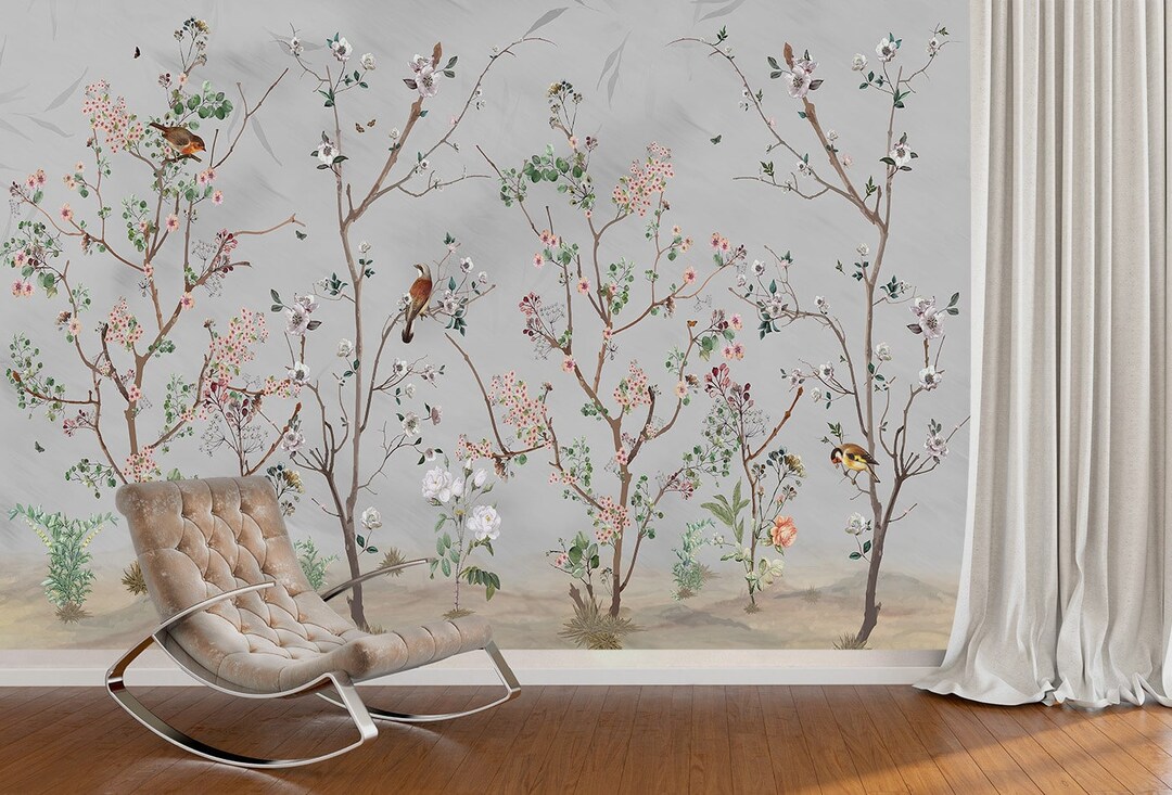Birds On The Tree Branches Wallpaper Birds Floral Mural Removable 