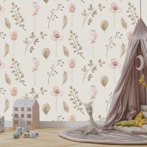 Aquarel bloemenbehang - verwijderbaar behang - Peel and Stick - Eco-vriendelijk behang - kinderkamerbehang - kinderkamer
