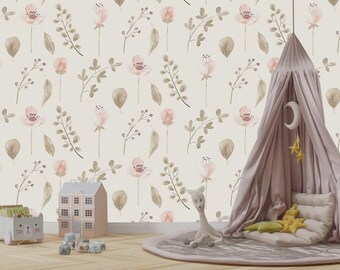 Watercolor Floral Peel and Stick Wallpaper | Nursery Decor