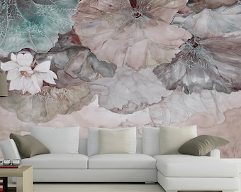 Big Lotus Leaves Wallpaper - Removable Wallpaper - Peel and Stick - Tropical Wallpaper