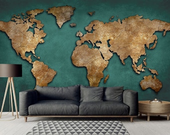 Modern Abstract Embossed World Map Wallpaper - Removable Wallpaper - Peel and Stick - World Map Mural - Wall Decor - Map Wallpaper