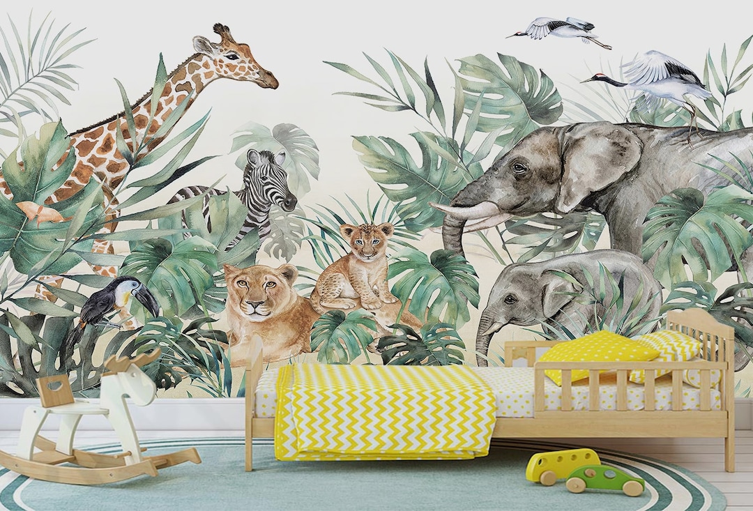 Jungle Safari Animals Wallpaper - Removable Wallpaper - Peel and Stick ...