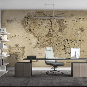 Fantasy-Kartentapete | Wandbild der Alten Welt aus Mittelerde (selbstklebend)