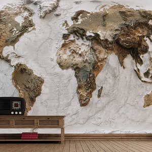 3D Weltkarte Wallpaper - Abnehmbare Tapete - Schälen und Aufkleben - Weltkarte Wandbild - Wanddekor - Map Wallpaper