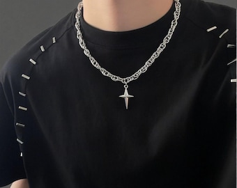 Mens Silver Necklace Pendant Necklace Mens Chain Necklace Cross Necklace Mens Jewellery Gift Mens Pendant Necklace for Him Minimal Necklace