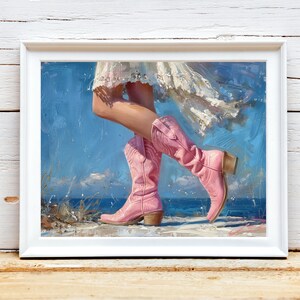 Freedom Cowgirl Walk, Printable Poster Art, Boots Trendy, Aesthetic Blue Pink, Preppy Cowgirl Dorm Room Wall Art Decor, Girly Digital