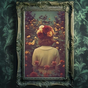 Ms Bloom Vintage Poster, XIX Century, Flowers Vibes, Photography Print, Ladies Power, Artistic Wall Art, Retro Home Decor, Halloween Print