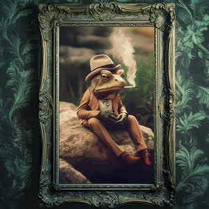 Froggy Break Vintage Poster, Artistic Wall Art, Photography Print, XIX Century, Retro Home Decor, Funny Animal Picture, Halloween Print