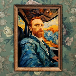 Van Gogh Car Selfie , Altered Vintage Poster, Funny Wall Decor, Fine Print, Ladies Power, Artistic Wall Art, Retro Home Decor,