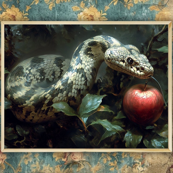 Snake's Apple, Oil Style Paint, Animal Wall Art, Artistic Poster Print, Retro Home Decor, Dark Art, Atmospheric Style, Vintage Vibe