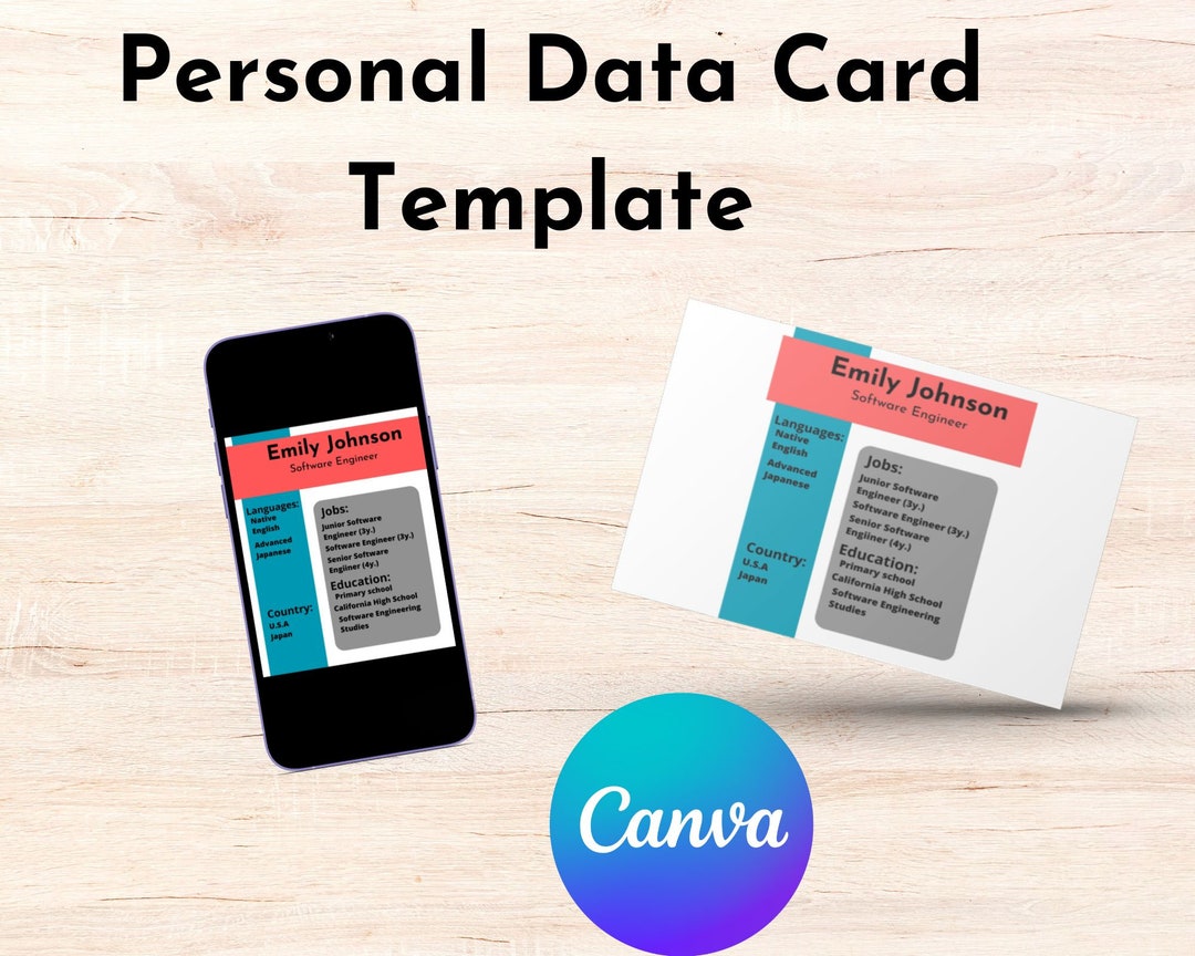 Personal Data Card Canva Template to Download - Etsy