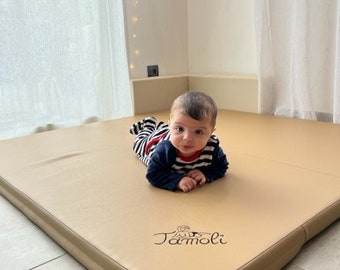 Tapis d'éveil / tapis de Motricité Libre très épais de haute qualité en similicuir imperméable couleur caramel