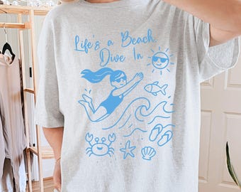 Camiseta de praia de verão, camiseta engraçada para bebês, presente para férias na praia, camiseta sarcástica para mulheres, roupa de verão para meninas, engraçadas e engraçadas, camiseta de bebê com rabiscos para o feriado Y2K