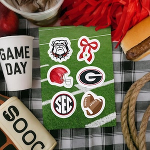 Georgia Bulldogs Sticker Sheet – UGA Football Game Day Stickers 6-Piece Vinyl Decals for Laptop, Water Bottle, Tailgate Gift - 5.83×8.27 in