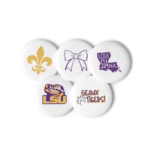 LSU Game Day Pin Set | Custom Tigers Button Pack | Louisiana State Football Spirit Accessories