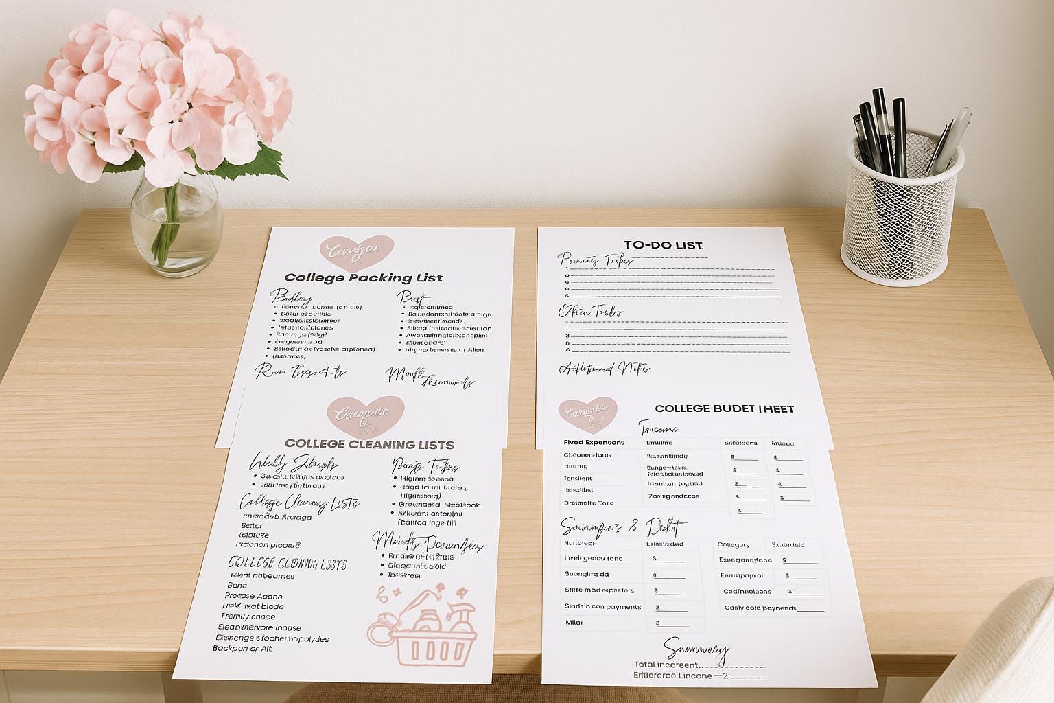 College Essentials Printable Bundle – Student Packing List, Budget ...