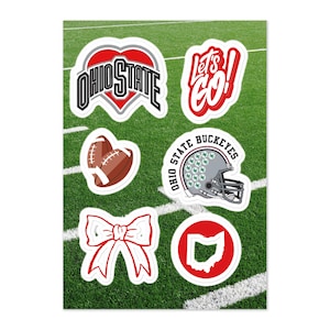 Ohio State Football Sticker Sheet – Game Day Spirit Vinyl Decals – 6 Glossy Buckeye Stickers