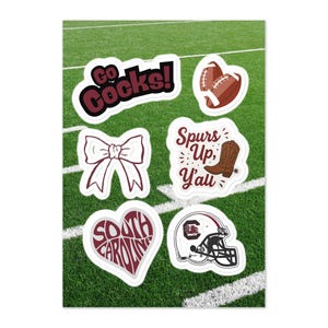 South Carolina Gamecock Sticker Sheet | 6 Glossy Football Stickers | USC Game Day Vibes