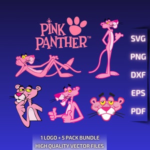 Pink Panther SVG Bundle, svg, png, pdf, dxf, eps, für Cricut, Laser, Druck, Shirt-Design, digitaler Download, Vektordateien, Schnittdateien