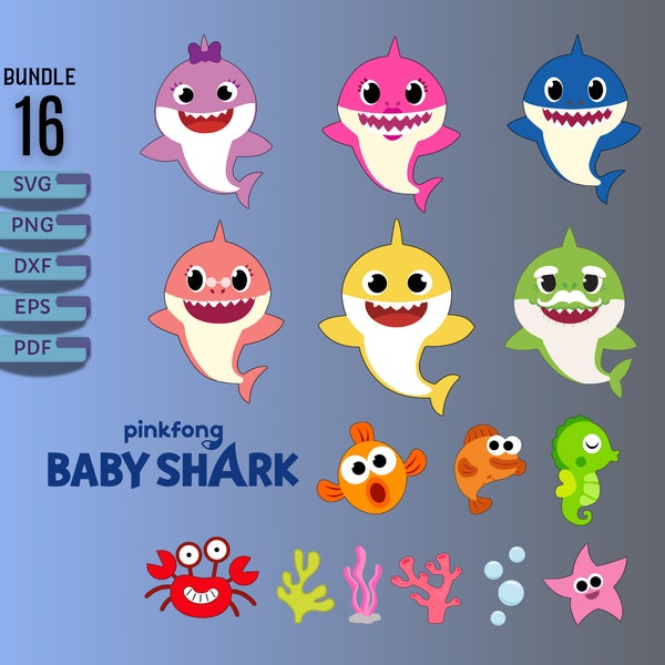 Baby Shark Bundle SVG, Shark Family svg, Cricut, Laser, Birthday Party Decorations, Hammerhead Shark svg,png, dxf, pdf, eps