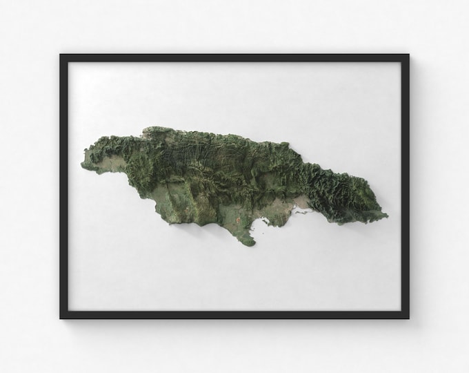 Jamaica Map Print | Modern Topographic Wall Art | Giclée Poster Print
