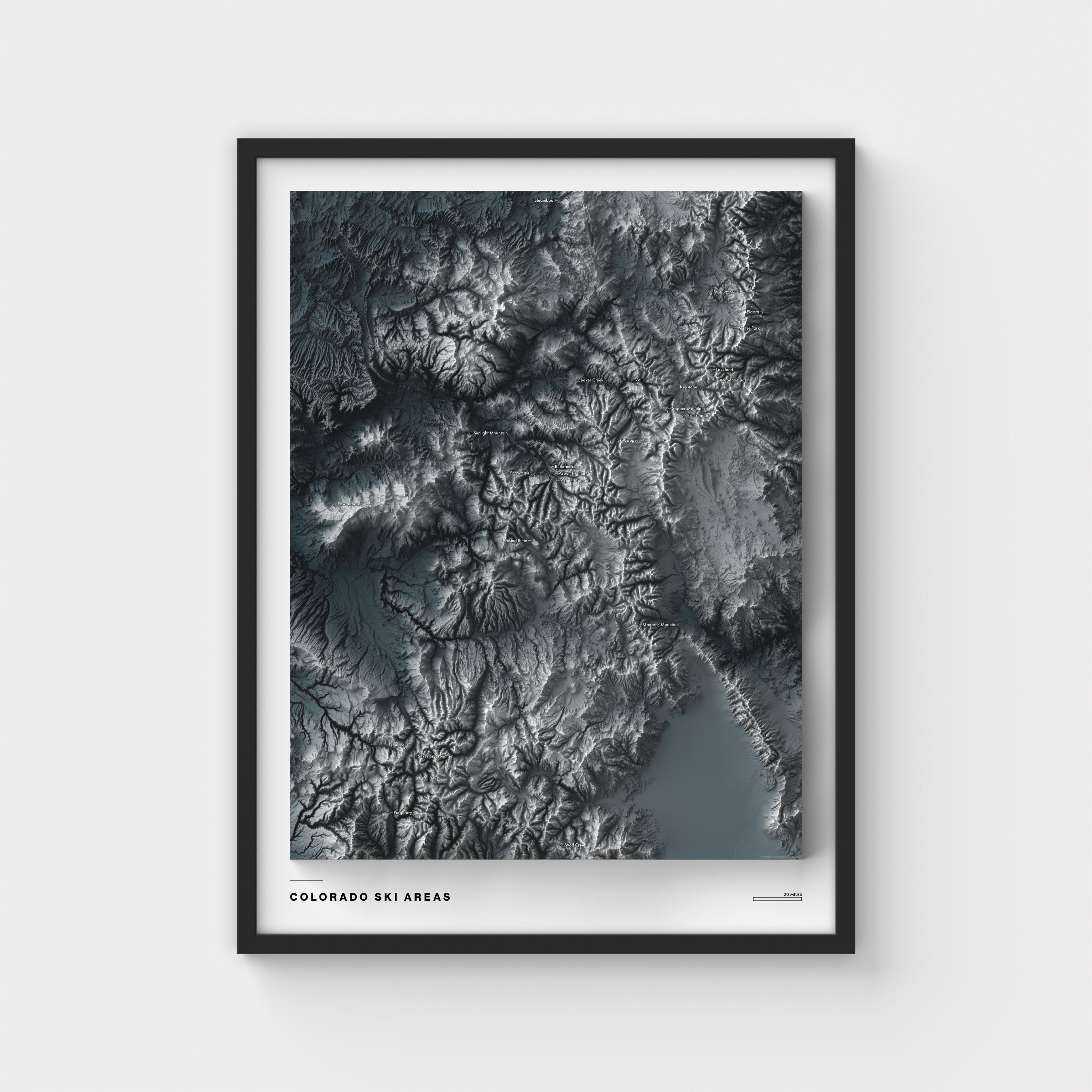Colorado Ski Areas Shaded Relief Map Print Modern Topographic Wall Art ...