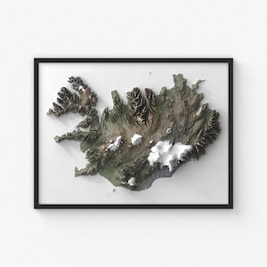 Impresión de mapa de Islandia / Arte mural topográfico moderno / Impresión de póster giclée