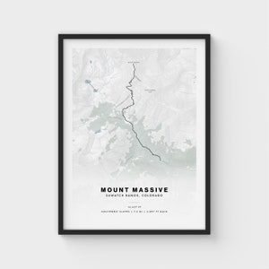 Mount Massive Trail Map Print | Sawatch Range Colorado Fourteener | Wall Art