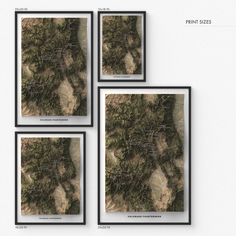 Colorado 14ers Map Print | Modern Topographic Wall Art | Giclée Poster ...